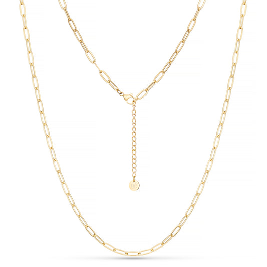 Seodore paperclip chain necklace close-up detail